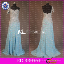 ЭД роскошные модные Свадебные бисером Кристалл одно плечо линии молнии небесно-голубой длинное вечернее платье Китай
